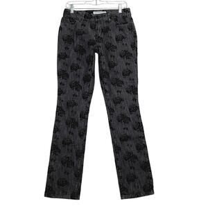 Chico’s Platinum Denim Jeans Black with Rose Velvet Embossed Size 00R/2R